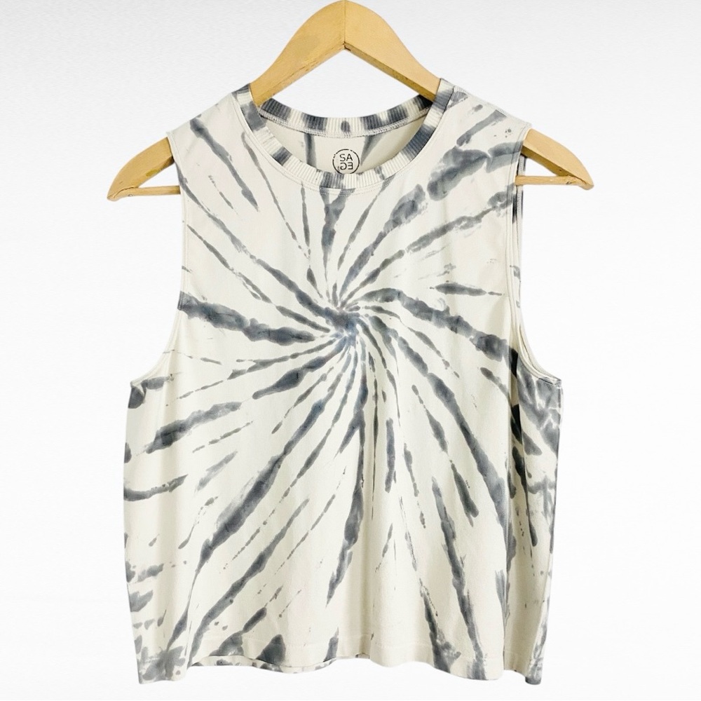 Sage Collective | Gray & Ivory Beige Spiral Tie-Dye Muscle Tank Top